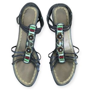 Vintage Boho Beaded Brown High Heels Strappy Sandals size EU 36/ US 6